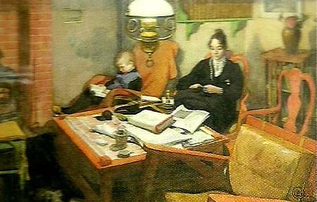 Carl Larsson vid aftonlampan- strax fore sovdags